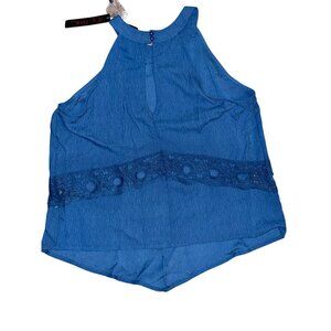 Its Pink Womens Sleeveless Blue Top With Lace Detail Size L